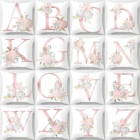 img 1 attached to 🌸 Eanpet Throw Pillow Covers - Alphabet Decorative Pillow Cases with ABC Letter Flowers Design - 18 x 18 Inch Square Pillow Protectors for Sofa Couch, Bedroom, Car, Chair - Home Decor (C)