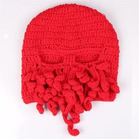 img 2 attached to 🧔 Kafeimali Men's Head Barbarian Vagabond Beanie Bearded Cap with Foldaway Beard Design and Octopus Pirate Hat, Original and Stylish