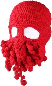 img 4 attached to 🧔 Kafeimali Men's Head Barbarian Vagabond Beanie Bearded Cap with Foldaway Beard Design and Octopus Pirate Hat, Original and Stylish