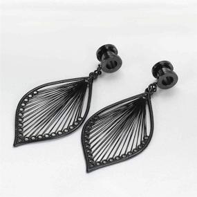 img 2 attached to 🌿 TBOSEN Handmade Leaf Shaped Dangle Ear Gauges - 2pcs Dangling Plugs and Tunnels for Sizes 2g to 1 inch