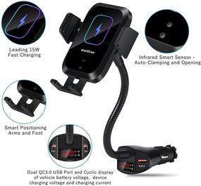 img 2 attached to 📲 15W Qi Fast Wireless Charging Car Phone Mount with Infrared Smart Sensor, Dual USB Ports, Double QC3.0 Outputs