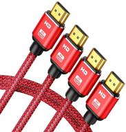 capshi hdmi-кабель 4k - высокоскоростной 18gbps, 2.0, 3d, 2160p, 1080p, ethernet - плетеный кабель 28awg - совместимость с аудиовозвратом с телевизором, пк, проигрывателем blu-ray - набор из 2 кабелей длиной 3.3 фута, красный. логотип