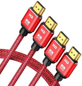 img 4 attached to Capshi HDMI-кабель 4K - Высокоскоростной 18Gbps, 2.0, 3D, 2160P, 1080P, Ethernet - Плетеный кабель 28AWG - Совместимость с аудиовозвратом с телевизором, ПК, проигрывателем Blu-Ray - Набор из 2 кабелей длиной 3.3 фута, красный.