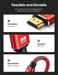 img 2 attached to Capshi HDMI-кабель 4K - Высокоскоростной 18Gbps, 2.0, 3D, 2160P, 1080P, Ethernet - Плетеный кабель 28AWG - Совместимость с аудиовозвратом с телевизором, ПК, проигрывателем Blu-Ray - Набор из 2 кабелей длиной 3.3 фута, красный.