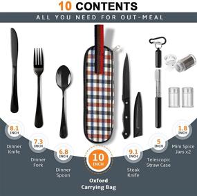 img 3 attached to 🍽️ Black Portable Travel Utensils Set - Reusable Stainless Steel Flatware Set with Case for Camping, Picnic, Office, and School