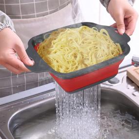 img 1 attached to 🍽️ QiMH Collapsible Colanders Set of 3- Over the Sink Extendable Colander – Space-save Silicone Kitchen Foldable Food Strainer