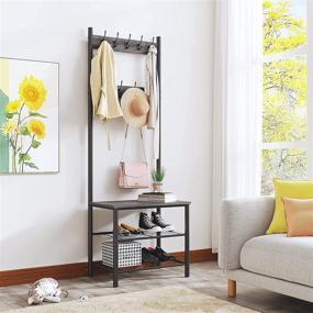 img 2 attached to Gadroad Coat Rack Shoe Bench: 3-in-1 Entryway Hall Tree with Storage Shelf, 9 Hooks, Metal Frame - Grey Oak Accent Furniture