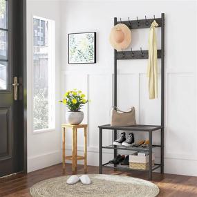 img 3 attached to Gadroad Coat Rack Shoe Bench: 3-in-1 Entryway Hall Tree with Storage Shelf, 9 Hooks, Metal Frame - Grey Oak Accent Furniture