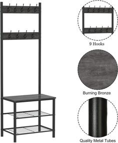 img 1 attached to Gadroad Coat Rack Shoe Bench: 3-in-1 Entryway Hall Tree with Storage Shelf, 9 Hooks, Metal Frame - Grey Oak Accent Furniture