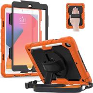 tsq ipad 10.2 case with screen protector and pencil holder 2020 2019 - innovative shockproof silicone case with 📱 stand, hand grip, and shoulder strap for kids boys girls - compatible with ipad 8th 7th generation, vibrant orange color logo