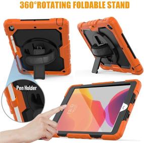 img 1 attached to TSQ iPad 10.2 Case with Screen Protector and Pencil Holder 2020 2019 - Innovative Shockproof Silicone Case with 📱 Stand, Hand Grip, and Shoulder Strap for Kids Boys Girls - Compatible with iPad 8th 7th Generation, Vibrant Orange Color