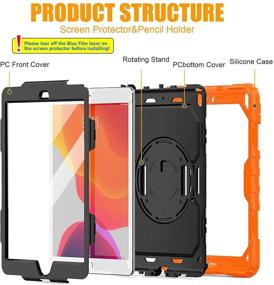 img 3 attached to TSQ iPad 10.2 Case with Screen Protector and Pencil Holder 2020 2019 - Innovative Shockproof Silicone Case with 📱 Stand, Hand Grip, and Shoulder Strap for Kids Boys Girls - Compatible with iPad 8th 7th Generation, Vibrant Orange Color