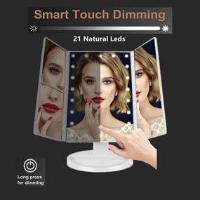 img 2 attached to 💄 Enhanced Tri-Fold Vanity Makeup Mirror with 21 LED Lights, Touch Screen, and Multiple Magnifications - USB or AAA Powered - Silver