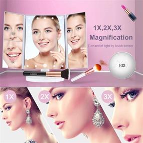 img 3 attached to 💄 Enhanced Tri-Fold Vanity Makeup Mirror with 21 LED Lights, Touch Screen, and Multiple Magnifications - USB or AAA Powered - Silver