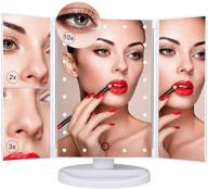 💄 enhanced tri-fold vanity makeup mirror with 21 led lights, touch screen, and multiple magnifications - usb or aaa powered - silver logo