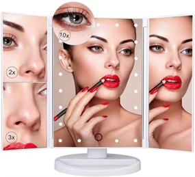 img 4 attached to 💄 Enhanced Tri-Fold Vanity Makeup Mirror with 21 LED Lights, Touch Screen, and Multiple Magnifications - USB or AAA Powered - Silver