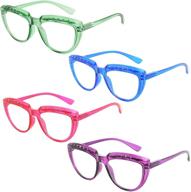 👓 stylish eyekepper 4-pack rhinestone reading glasses for women - oversize half-moon eyeglasses with trendy design logo
