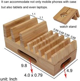 img 1 attached to Bamboo Charging Station Organizer for Multiple Devices & Wood Desktop Docking Charging Stand like Cell Phone, Tablets, Phone Case, and Watch Stand - Pezin & Hulin (No USB Charger)