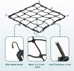 img 2 attached to 🔒 Прочная грузовая сетка 2Pack - 15.7"x15.7" до 31.5"x31.5" - утолщенное сетчатое полотно для снаряжения, шлемов, багажа - для мотоциклов, велосипедов, квадроциклов - 6 металлических крючков.