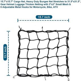 img 3 attached to 🔒 Прочная грузовая сетка 2Pack - 15.7"x15.7" до 31.5"x31.5" - утолщенное сетчатое полотно для снаряжения, шлемов, багажа - для мотоциклов, велосипедов, квадроциклов - 6 металлических крючков.