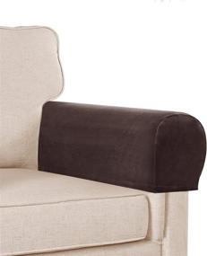 img 4 attached to 🛋️ Stretch Velvet Plush Sofa Armrest Covers - Anti-Slip, Furniture Armrest Protector for Chairs, Sofas, and Recliners - Brown, Set of 2