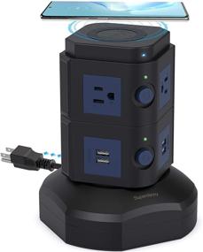 img 4 attached to 🔌 SUPERDANNY Power Strip Tower with 10W Wireless Charger, Spin Surge Protector 13A Vertical Charging Station - 6 AC Outlets, 4 USB Ports, 6.5ft Extension Cord - Home Office Garage, Black+Blue