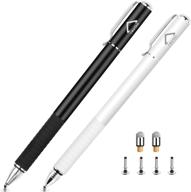 🖊️ lezgo stylus (2 pcs) for touch screens - universal disc &amp; fiber tip 2 in 1 sensitivity stylus for ipad, iphone, tablets and other capacitive touch screens with 6 replacement tips - black/white logo