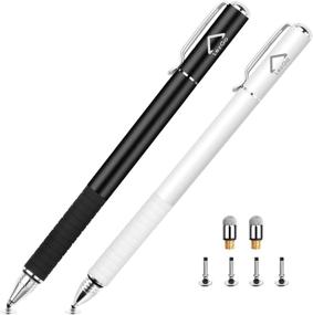 img 4 attached to 🖊️ LezGo Stylus (2 Pcs) for Touch Screens - Universal Disc &amp; Fiber Tip 2 in 1 Sensitivity Stylus for iPad, iPhone, Tablets and Other Capacitive Touch Screens with 6 Replacement Tips - Black/White