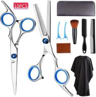 💇 hair cutting scissors kit: professional 10-piece stainless steel haircut shears set for home, barber, and salon use - straight scissors, thinning scissors, razor comb, clips, cape, brush - ideal for men, women, adults, kids, and pets logo