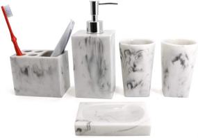 img 4 attached to Grey Bathroom Accessory Set: Tumbler, Soap Dish, Soap Dispenser, Toothbrush Holder