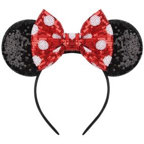 img 4 attached to Lanmerry Sequin Mouse Ear Red Dot Sparkle Bow Hairband for Girls (Red-Dot) - Enhancing SEO