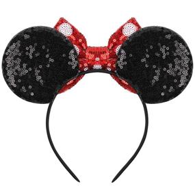 img 2 attached to Lanmerry Sequin Mouse Ear Red Dot Sparkle Bow Hairband for Girls (Red-Dot) - Enhancing SEO