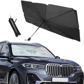 img 4 attached to 🌞 Foldable Car Windshield Sun Shade - 31"x 52" Umbrella Style Sunshade/Cover for Cars, Vehicles - UV Rays and Heat Blocking, Keep Your Car Cool - Reflective Front Windshield Sunshade