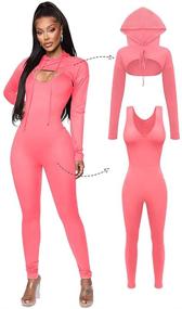 img 2 attached to LAGSHIAN Women's Sexy 2 Piece Outfits Long Sleeve Hooded Crop Top and Sleeveless Tank Jumpsuit Set