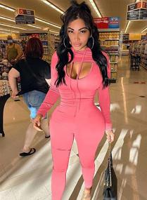 img 1 attached to LAGSHIAN Women's Sexy 2 Piece Outfits Long Sleeve Hooded Crop Top and Sleeveless Tank Jumpsuit Set