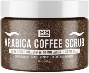 img 4 attached to M3 Naturals Arabica Coffee Body Scrub with Collagen & Stem Cell Infusion - Best Natural Body and Facial Exfoliator, Anti Cellulite Treatment for Stretch Marks & Spider Veins - 12oz