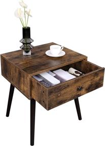 img 1 attached to 🛋️ Vintage Style Sofa Side Table with Drawer for Bedroom - VASAGLE Nightstand in Rustic Brown ULET176B01