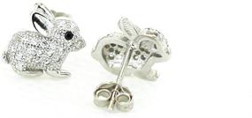 img 2 attached to Women's Cute Bunny Rabbit Stud Earrings - Platinum Plated 925 Sterling Silver, Cubic Zirconia, Perfect for Girls & Children