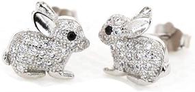 img 1 attached to Women's Cute Bunny Rabbit Stud Earrings - Platinum Plated 925 Sterling Silver, Cubic Zirconia, Perfect for Girls & Children