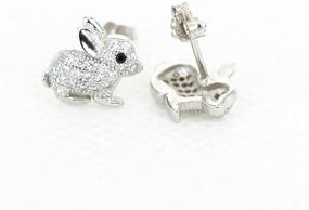 img 3 attached to Women's Cute Bunny Rabbit Stud Earrings - Platinum Plated 925 Sterling Silver, Cubic Zirconia, Perfect for Girls & Children