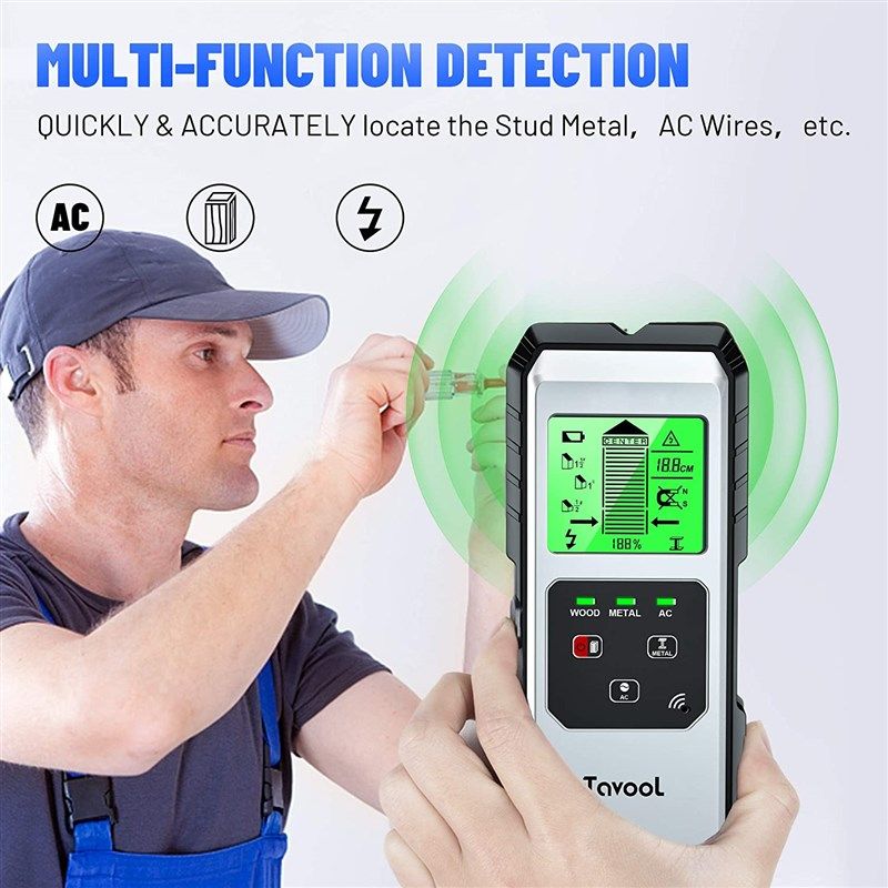 Vivreal Stud Finder Sensor - 3 in 1 Wall Scanner Stud Detector Electronic Multi-function Wall Sensor with Large LCD Display Sound Alert for Studs Wood