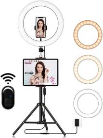 img 4 attached to 📸 14 Inch LED Ringlight with Stand: Big Selfie Ring Light, Circle Lamp with Phone Holder & Camera Tripod for Photography Lighting, Video Recording, Live Streaming on YouTube & TikTok