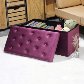 img 3 attached to FSOBEIIALAO Folding Storage Flannelette Footrest Furniture for Accent Furniture