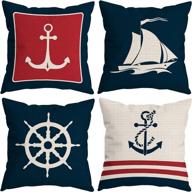 🚢 huyaw navy blue nautical ocean boat anchor throw pillow covers, ship nautical gifts, boat pillow cases for home ship sofa decor set of 4 - 18 x 18 inch логотип