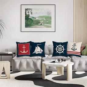 img 2 attached to 🚢 HUYAW Navy Blue Nautical Ocean Boat Anchor Throw Pillow Covers, Ship Nautical Gifts, Boat Pillow Cases for Home Ship Sofa Decor Set of 4 - 18 x 18 Inch