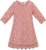 🌸 elegant toddler girls lace dress: floral a-line party dress with 3/4 sleeves, crew neck logo