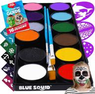 🎨 blue squid face paint kit for kids: 12 color palette, 30+ stencils, washable paints, brushes guide – professional quality facepaints for halloween makeup, sensitive skin friendly logo