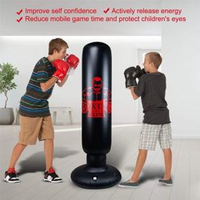 img 1 attached to Locsee Inflatable Punching Bag for Kids & Adults: 63 inch Freestanding Bop Bag with Stand - Ultimate Kickboxing & Fitness Training Equipment