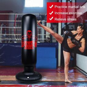 img 2 attached to Locsee Inflatable Punching Bag for Kids & Adults: 63 inch Freestanding Bop Bag with Stand - Ultimate Kickboxing & Fitness Training Equipment