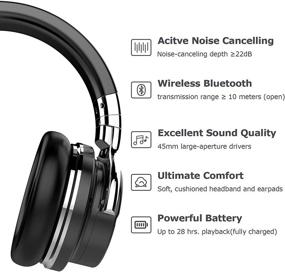 img 3 attached to 🎧 Tapvos E7 Noise Cancelling Over The Ear Bluetooth Headphones with Built-in Microphone, Deep Bass, 28 Hours Playback, Compatible with Android and Windows (Black)